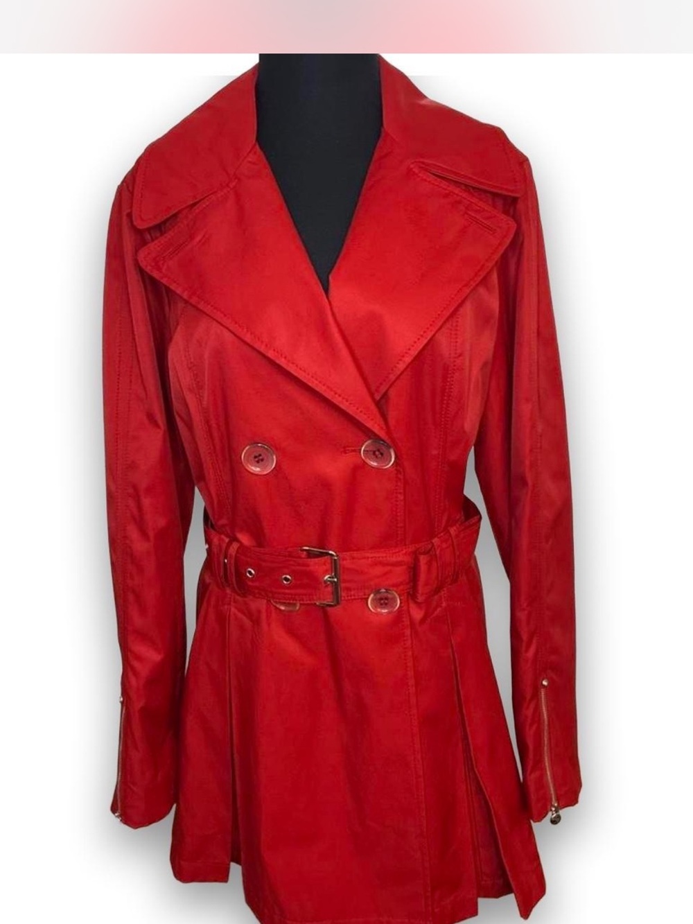 Laundry By Shelli Segal Red Double-Breasted Trench Coat with Belt